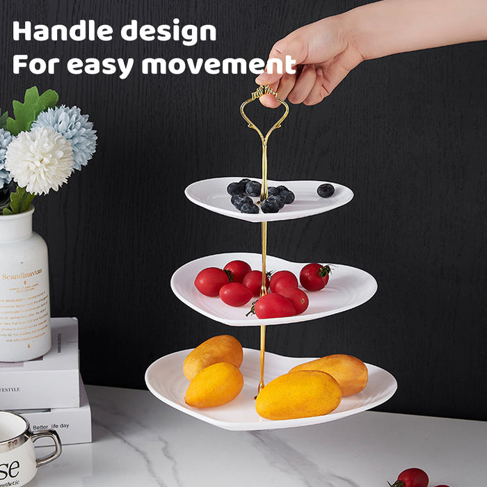 3 Pcs 3-Tier Porcelain Dessert Stand with Gold Heart Handle 26 x 33 cm