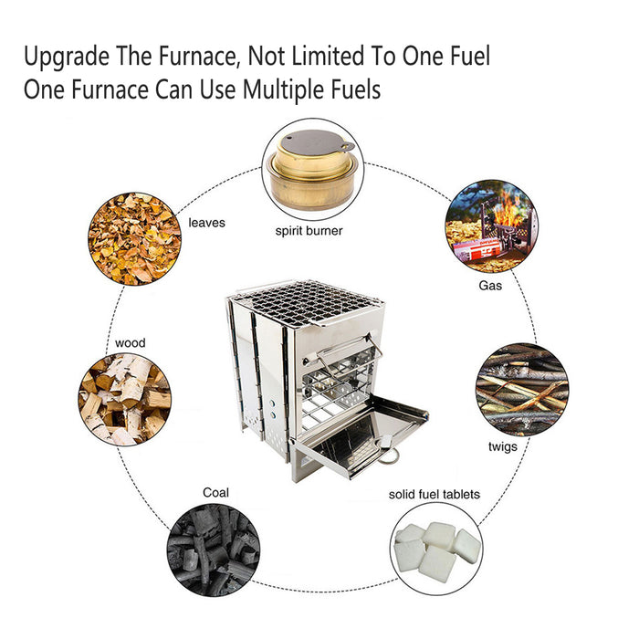Foldable Stainless Steel BBQ Grill Multi-Fuel Camping Stove 14 x 14 x 21 cm