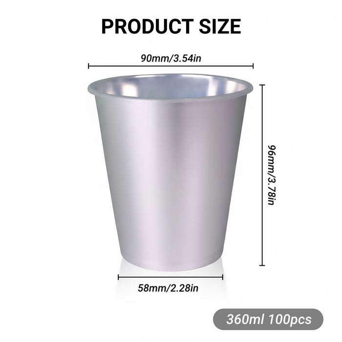 100 Pcs Matte Silver PP Plastic Cups 360ml with Thick Base
