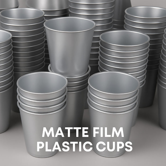 100 Pcs Matte Silver PP Plastic Cups 360ml with Thick Base