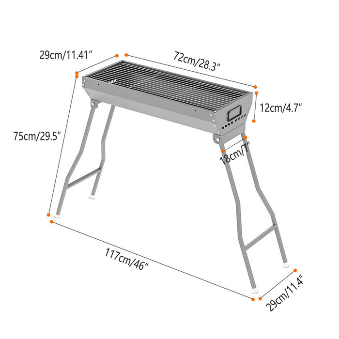 Large Outdoor Folding Barbecue Grill Iron 117 x 29 x 75 cm with Tongs