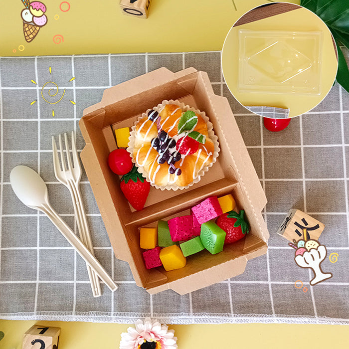 200Pcs Brown Kraft Paper Lunch Boxes with PET Lid Leakproof Compostable