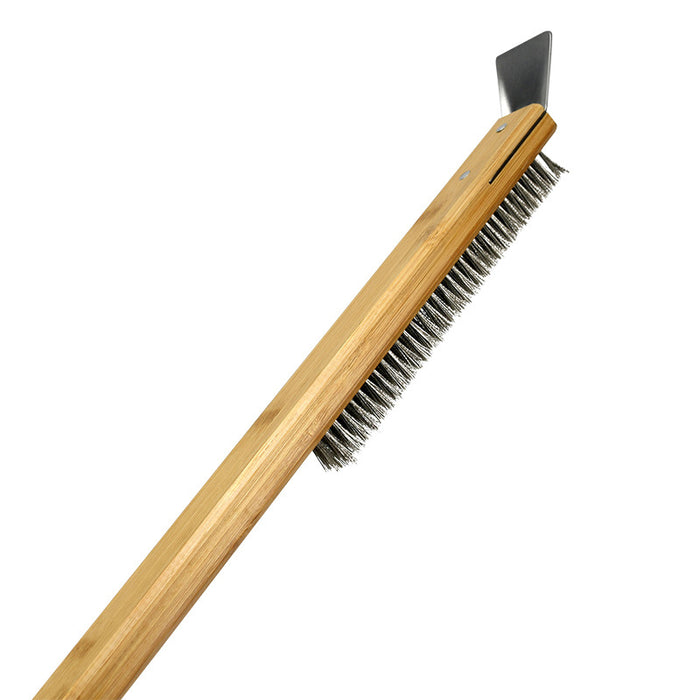 Pizza Oven Cleaning Brush with Scraper Stainless Steel Wire Wood Handle 57.5 cm