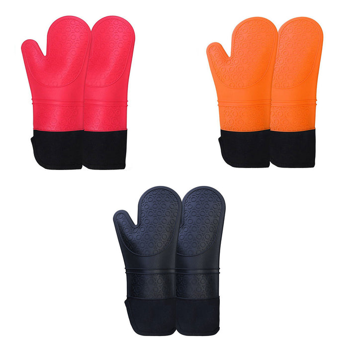 2 Pcs Insulated Oven Mitts Heat-Resistant Silicone with Lining