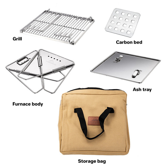 304 Stainless Steel Foldable BBQ Grill with Storage Bag 24.9 x 24 x 21.5 cm