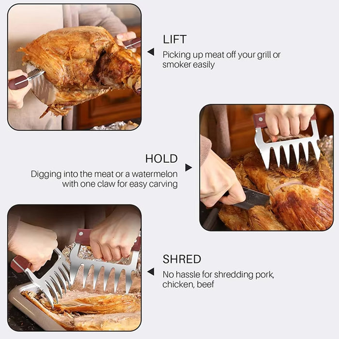 2 Pcs Meat Divider Claws with Wooden Handles 10.5cm