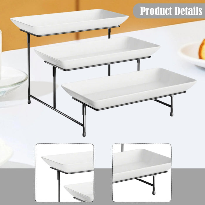 3-Tier Food-Grade PBT Dessert Display Stand 30 x 46 cm Black Metal Frame
