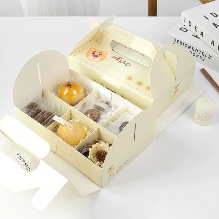 10 Pcs Printed Cardstock Cake Boxes with 6-Compartment Interior for Macarons