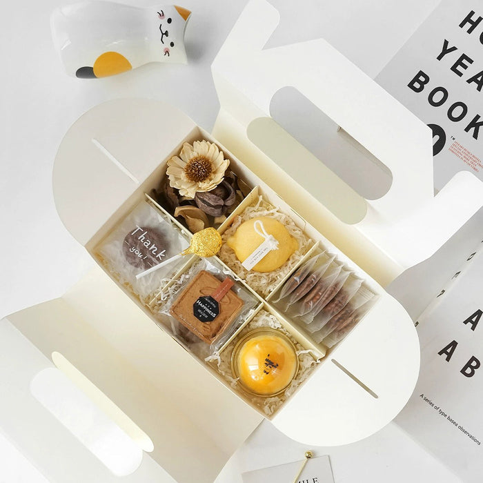 10 Pcs Printed Cardstock Cake Boxes with 6-Compartment Interior for Macarons
