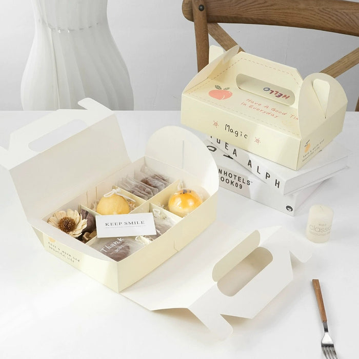 10 Pcs Printed Cardstock Cake Boxes with 6-Compartment Interior for Macarons