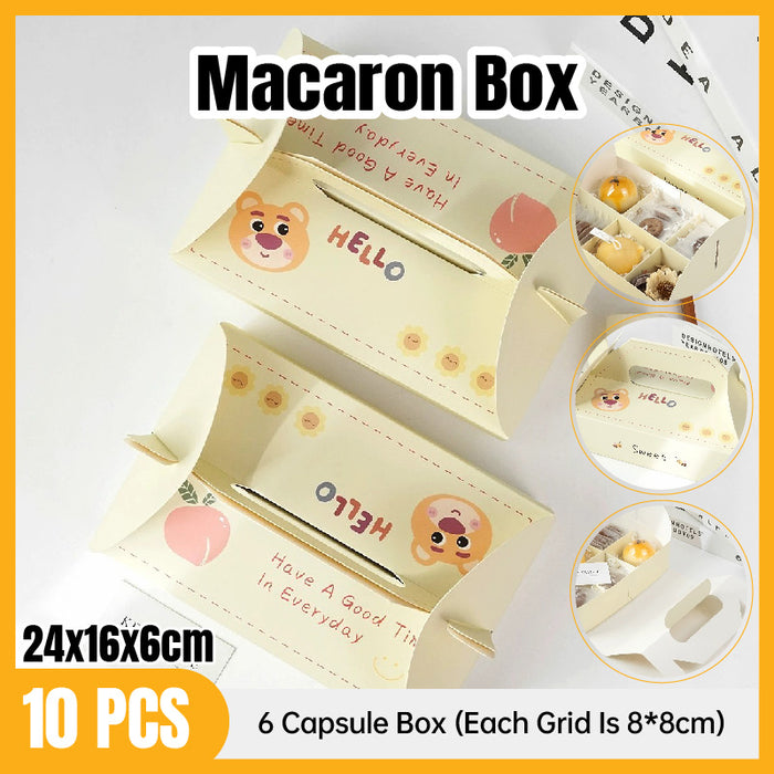 10 Pcs Printed Cardstock Cake Boxes with 6-Compartment Interior for Macarons