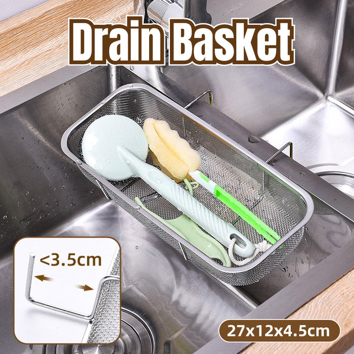 Stainless Steel Sink Drainer Basket Rack With Fine Mesh