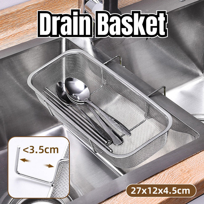Stainless Steel Sink Drainer Basket Rack With Fine Mesh