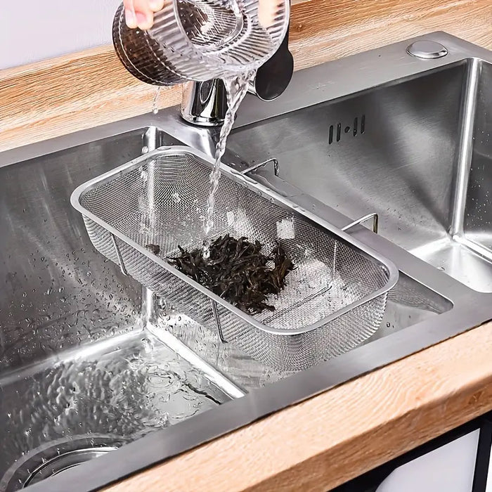 Stainless Steel Sink Drainer Basket Rack With Fine Mesh