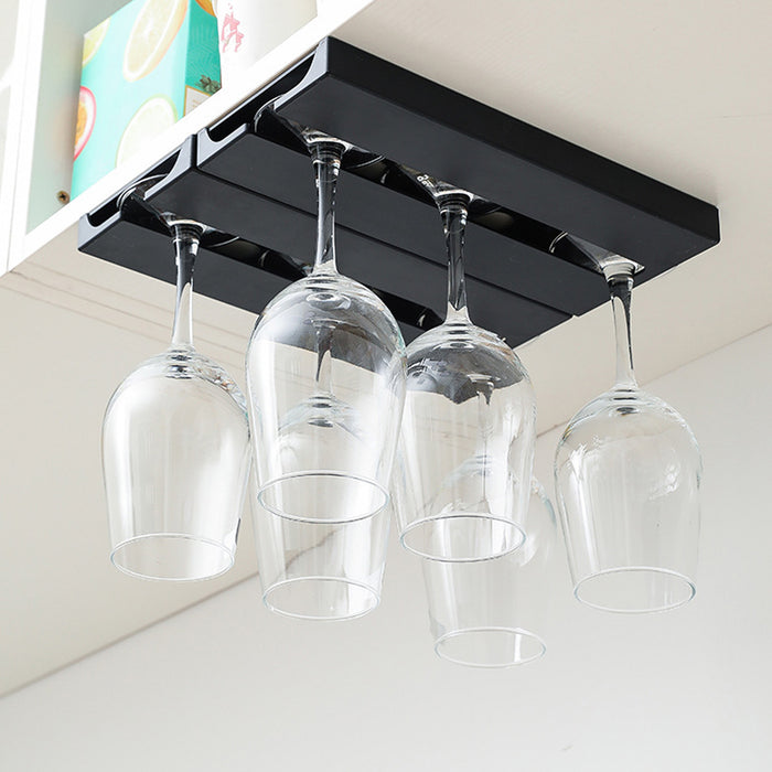 2 Pcs Under-Cabinet Wine Glass Hanging Rack Black HIPS