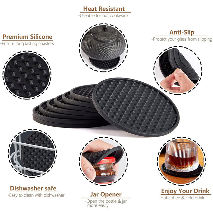 6 Pcs Silicone Coasters Non-Slip Heat Resistant 10 cm