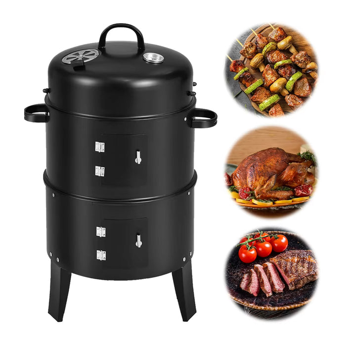 EW 3-in-1 Portable Charcoal Smoker BBQ Grill Powder-Coated Steel 40 x 80 cm