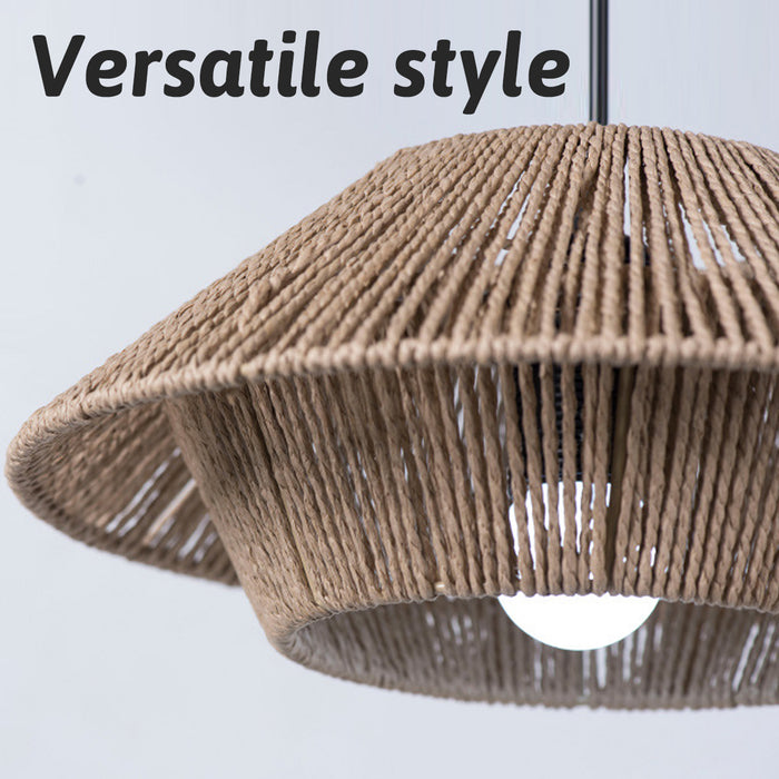 Hand-Woven Paper Rope Pendant Lampshade Yellow 30×12.5 cm