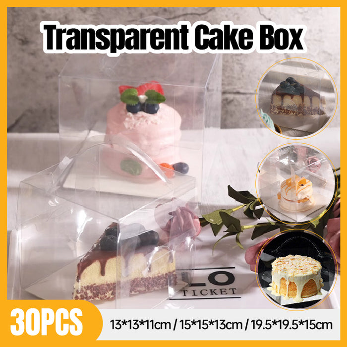 30 Pcs Transparent Disposable Cake Boxes with Handle 3 Sizes