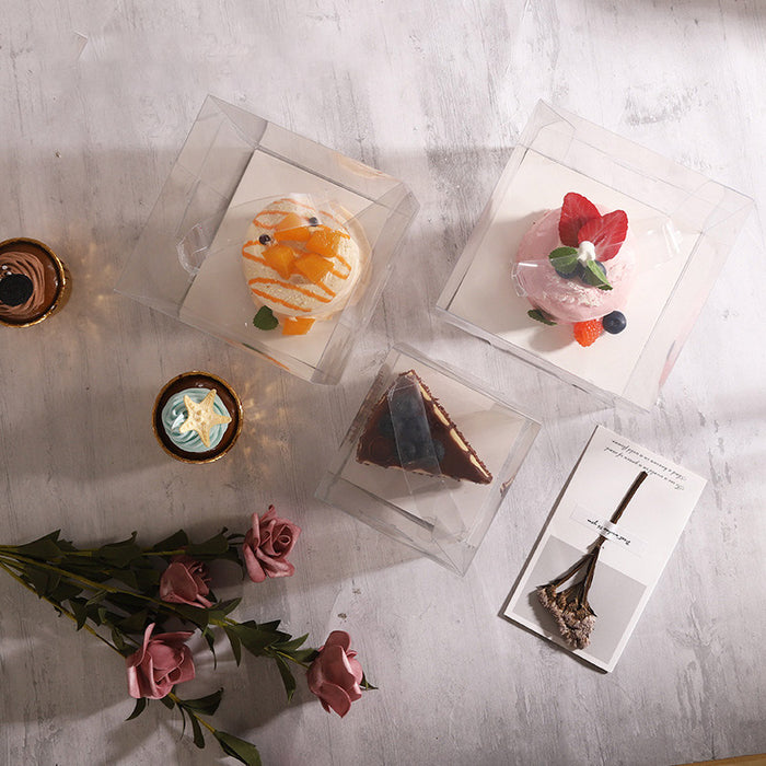 30 Pcs Transparent Disposable Cake Boxes with Handle 3 Sizes