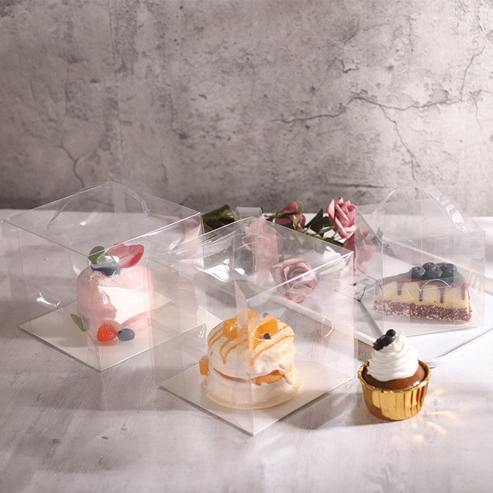 30 Pcs Transparent Disposable Cake Boxes with Handle 3 Sizes