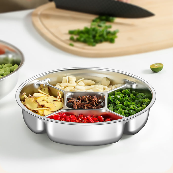 304 Stainless Steel 5-Compartment Side Dish Prep Plate 22.5 cm Food-Grade