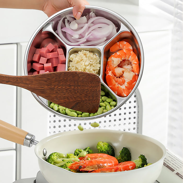 304 Stainless Steel 5-Compartment Side Dish Prep Plate 22.5 cm Food-Grade