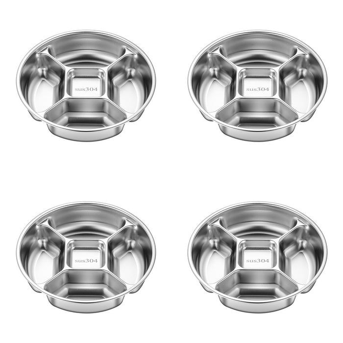 304 Stainless Steel 5-Compartment Side Dish Prep Plate 22.5 cm Food-Grade