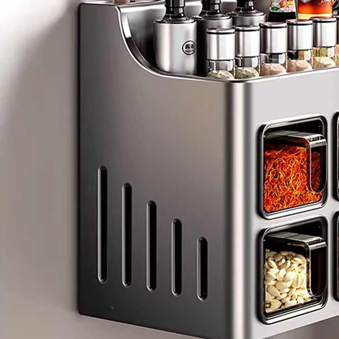Wall-Mounted Spice Rack with Knife Holder 4 Sealed Drawers