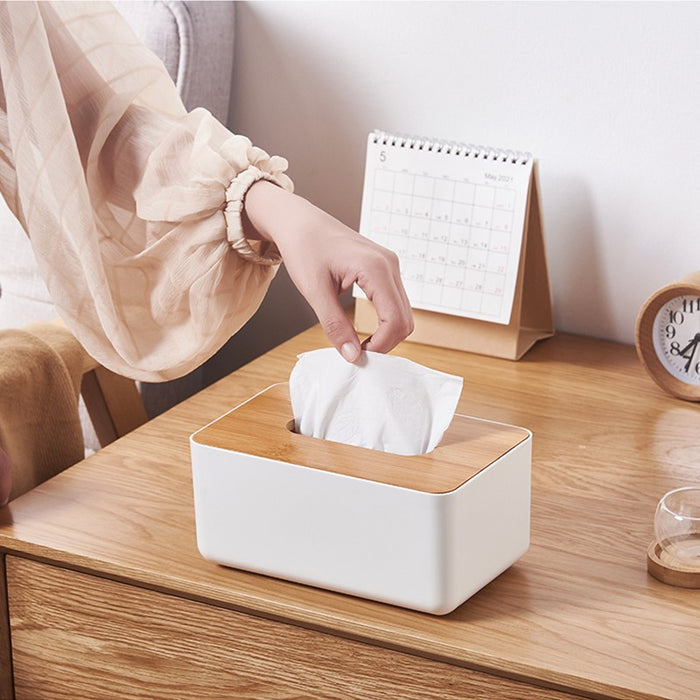 Wooden Tissue Box Cover PP + Wood European Style 4 Colours 20.5 x 12 x 10 cm