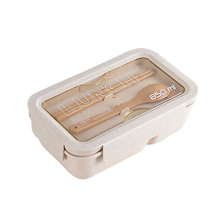 Square Lunch Box with Cutlery Microwave Safe Wheat Straw 850ml