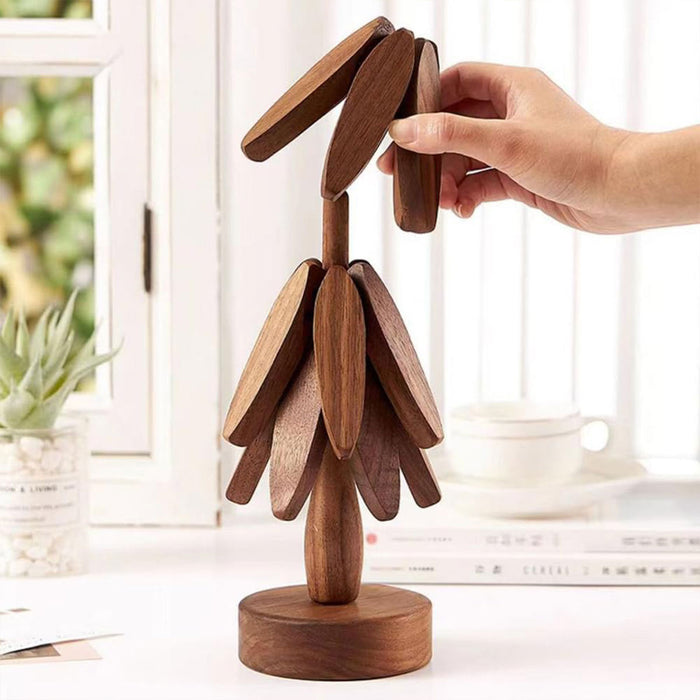 Solid Wooden Trivet for Hot Dish Walnut Christmas Tree Table Heat-Resistant Mat