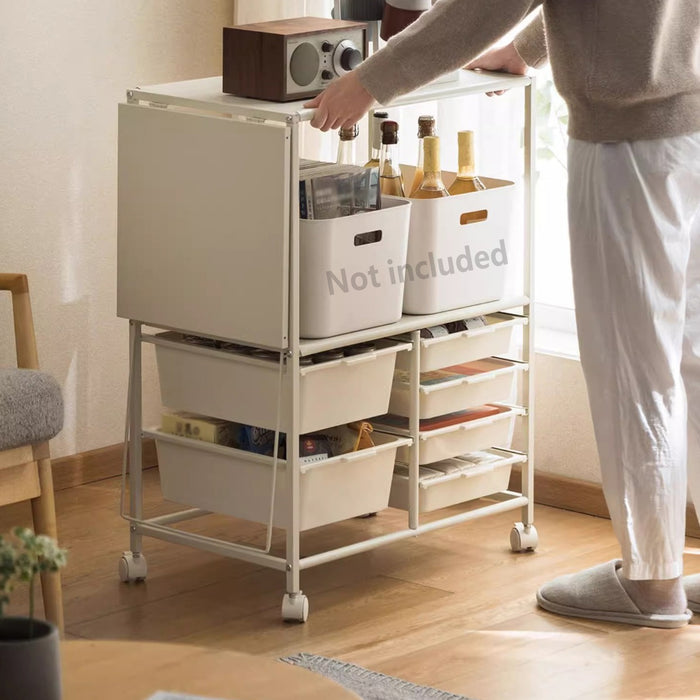 Movable Multilayer Side Table with Foldable Extension and Drawers