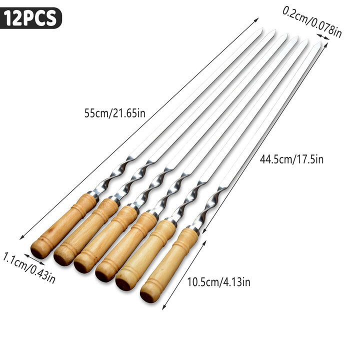 550mm Stainless Steel BBQ Skewers Flat, 12PCS