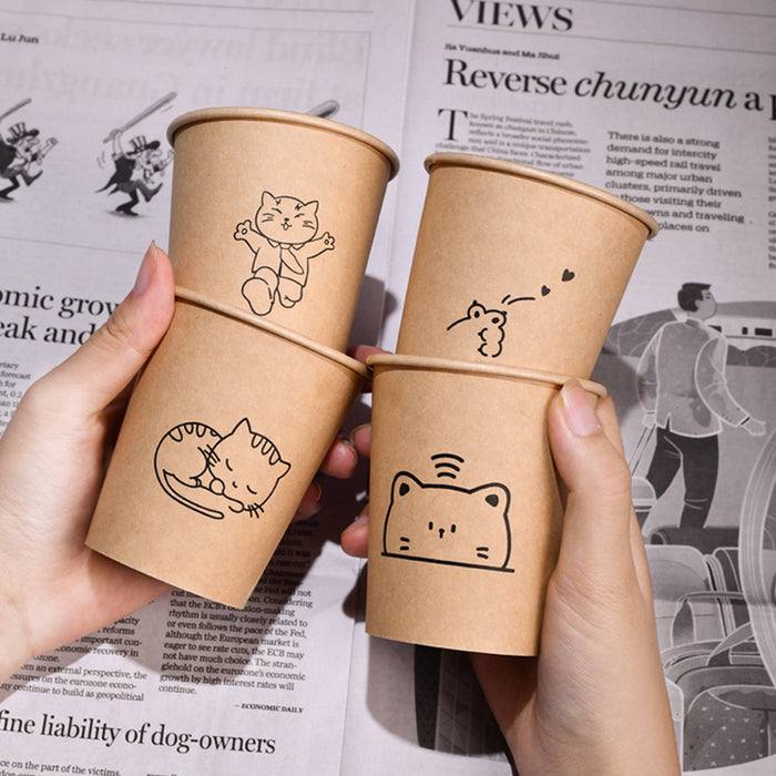 300 Pcs Kraft Paper Cups 250ml Leak Resistant Animal Print
