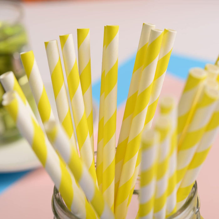 125pcs Biodegradable Paper Straws Mixed Stripe Colours