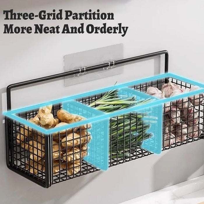 Wall Mount Iron Storage Rack 3-Grid with No-Drill Adhesive