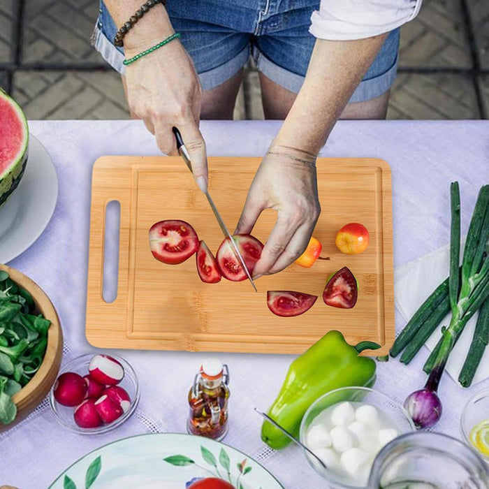 Bamboo Cutting Board Double-Sided with Handle and Juice Groove