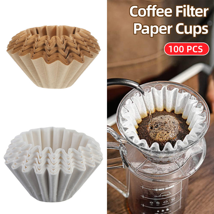 100 Pcs Coffee Filter Paper Bowl Shaped Pleated 8cm