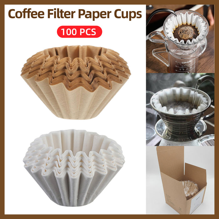 100 Pcs Coffee Filter Paper Bowl Shaped Pleated 8cm