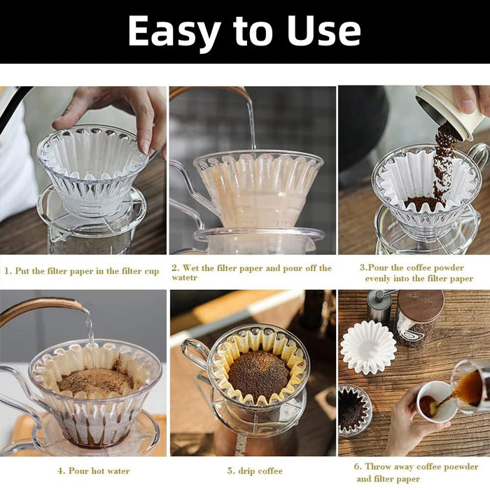 100 Pcs Coffee Filter Paper Bowl Shaped Pleated 8cm