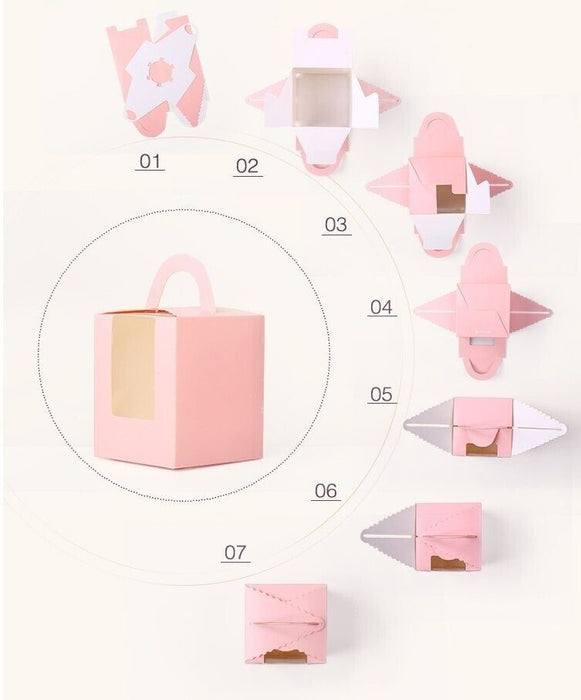 50 Pcs Muffin Cake Boxes with Clear Window and Handle 4 Styles