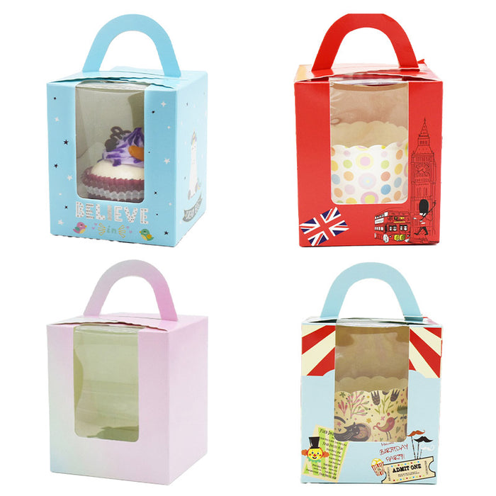 50 Pcs Muffin Cake Boxes with Clear Window and Handle 4 Styles