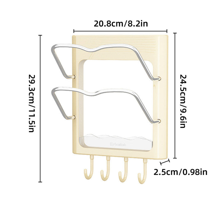Wall Mounted Pot Lid Rack With Hooks Cream Yellow 24.5cm