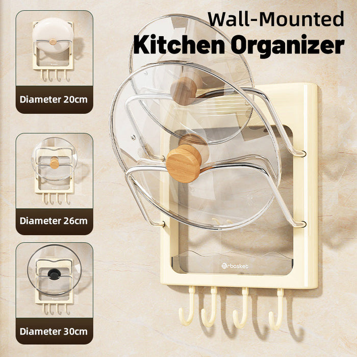 Wall Mounted Pot Lid Rack With Hooks Cream Yellow 24.5cm