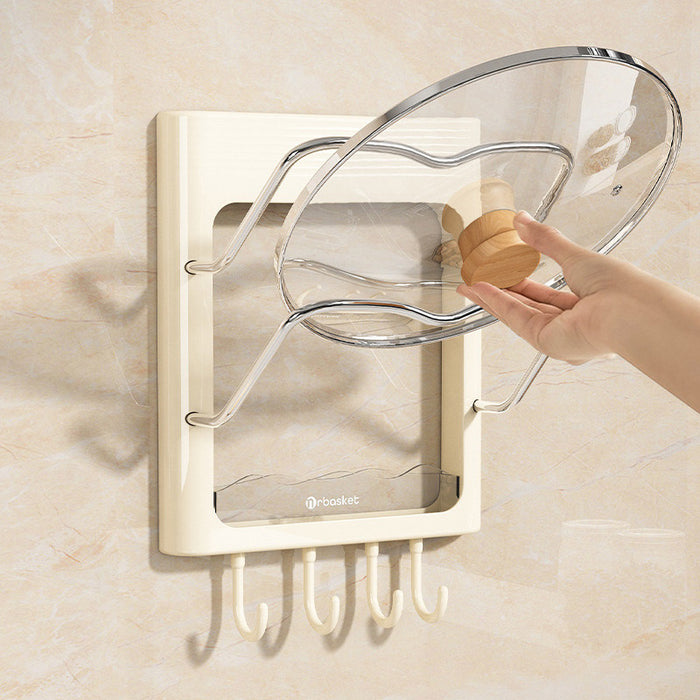 Wall Mounted Pot Lid Rack With Hooks Cream Yellow 24.5cm