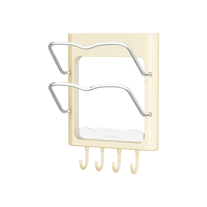 Wall Mounted Pot Lid Rack With Hooks Cream Yellow 24.5cm