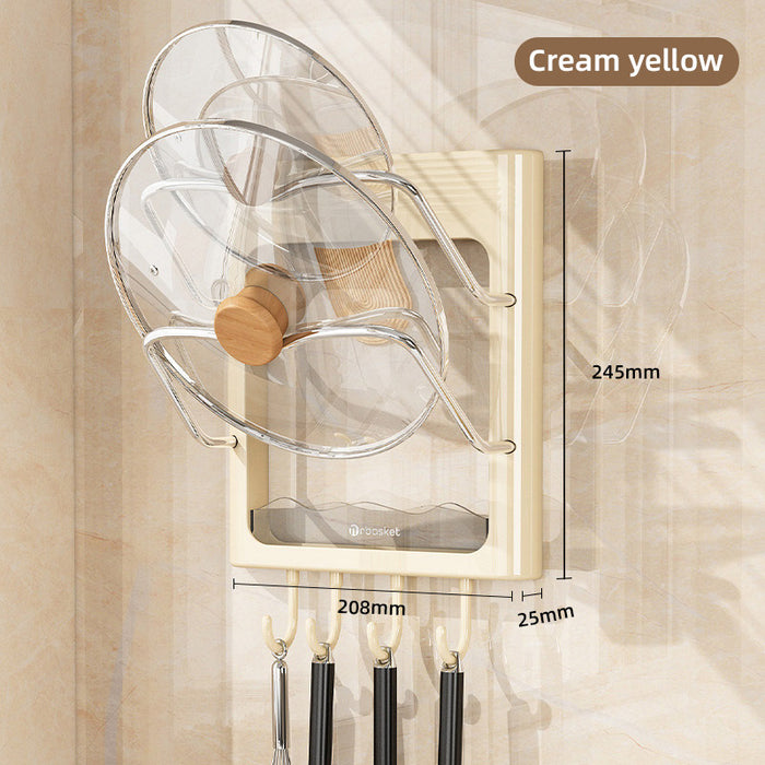 Wall Mounted Pot Lid Rack With Hooks Cream Yellow 24.5cm