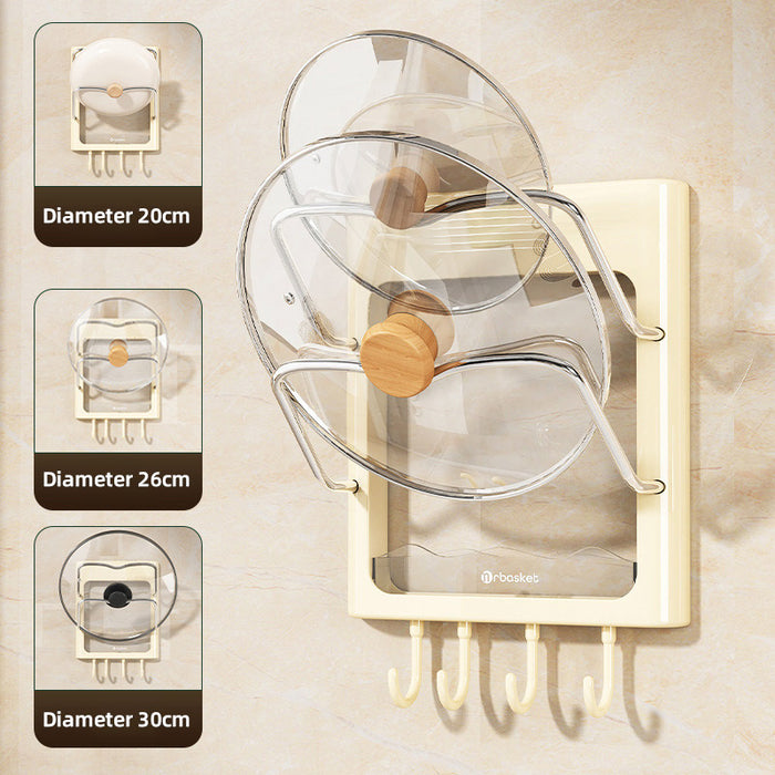 Wall Mounted Pot Lid Rack With Hooks Cream Yellow 24.5cm