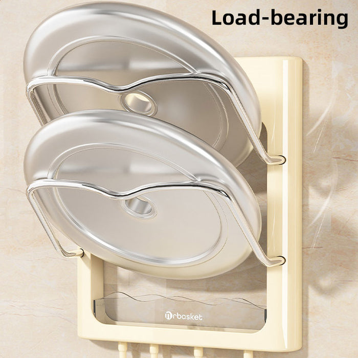 Wall Mounted Pot Lid Rack With Hooks Cream Yellow 24.5cm